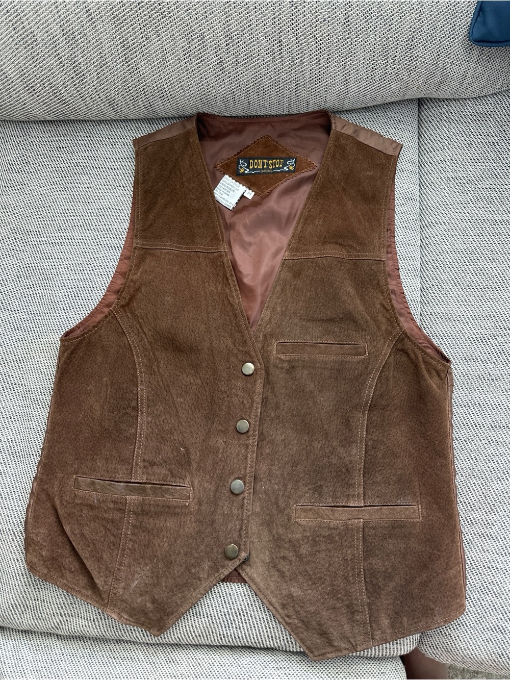Vintage‎ Don't Stop Classics Brown Suede Leather Vest Snaps Western Boho Size M
